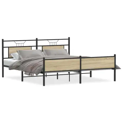 vidaXL Kovinski posteljni okvir brez vzmetnice sonoma hrast 160x200 cm