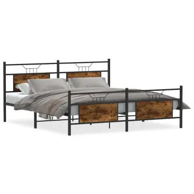 vidaXL Kovinski posteljni okvir brez vzmetnice dimljen hrast 160x200cm