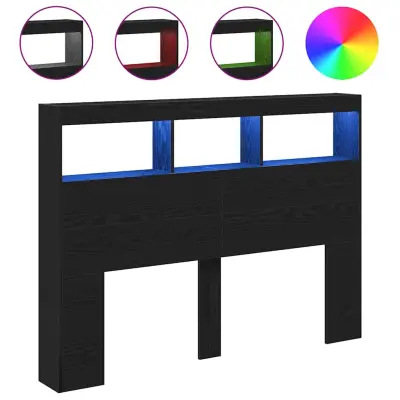 vidaXL Omarica za vzglavje postelje LED črna hrast 140x17x102 cm