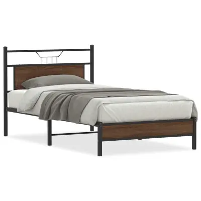 vidaXL Posteljni okvir brez vzmetnice rjavi hrast 107x203 cm inž. les