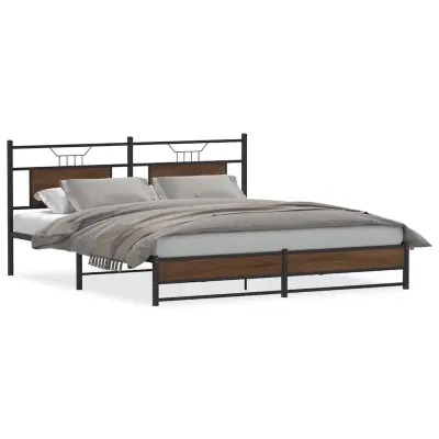 vidaXL Kovinski posteljni okvir brez vzmetnice rjavi hrast 183x213 cm