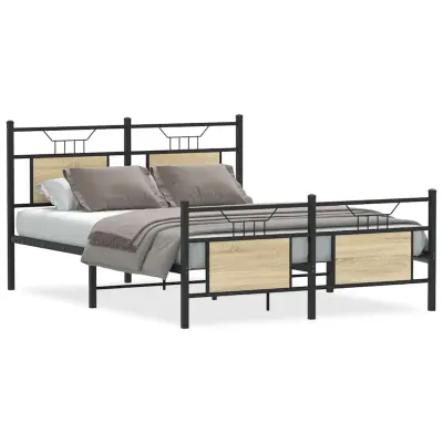 vidaXL Posteljni okvir brez vzmetnice hrast 137x190 cm inženirski les