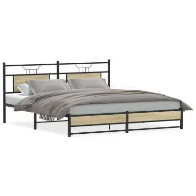 vidaXL Kovinski posteljni okvir brez vzmetnice sonoma hrast 183x213 cm