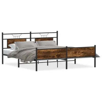 vidaXL Kovinski posteljni okvir brez vzmetnice dimljen hrast 183x213cm