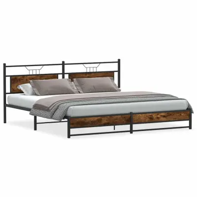 vidaXL Kovinski posteljni okvir brez vzmetnice dimljen hrast 193x203cm