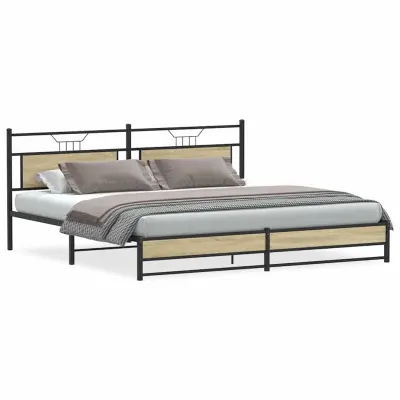 vidaXL Kovinski posteljni okvir brez vzmetnice sonoma hrast 193x203 cm