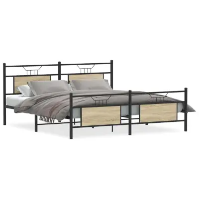 vidaXL Kovinski posteljni okvir brez vzmetnice sonoma hrast 160x200 cm