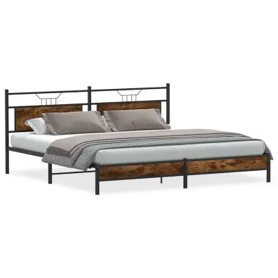 vidaXL Kovinski posteljni okvir brez vzmetnice dimljen hrast 193x203cm
