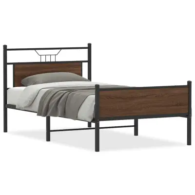 vidaXL Posteljni okvir brez vzmetnice rjavi hrast 107x203 cm inž. les
