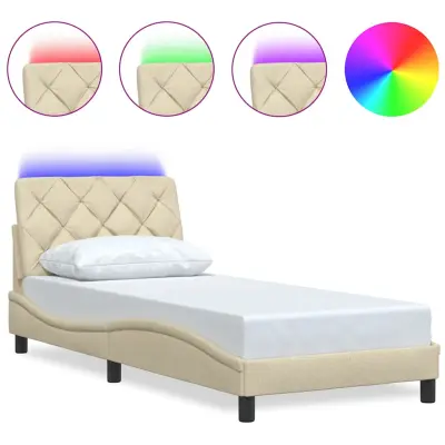vidaXL posteljni okvir z LED brez vzmetnice Cream 80x200 cm Tkanina