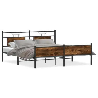 vidaXL Kovinski posteljni okvir brez vzmetnice dimljen hrast 180x200cm