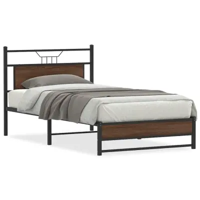 vidaXL Posteljni okvir brez vzmetnice rjavi hrast 107x203 cm inž. les
