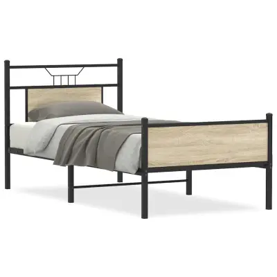 vidaXL Posteljni okvir brez vzmetnice hrast 75x190 cm inženirski les