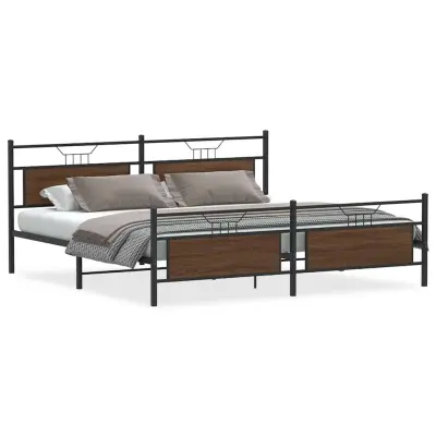 vidaXL Kovinski posteljni okvir brez vzmetnice rjavi hrast 200x200 cm
