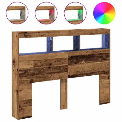vidaXL Omarica za vzglavje postelje LED starinski les 140x17x102 cm