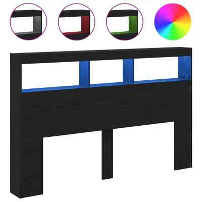 vidaXL Omarica za vzglavje postelje LED črna hrast 160x17x102 cm