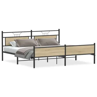 vidaXL Kovinski posteljni okvir brez vzmetnice sonoma hrast 193x203 cm