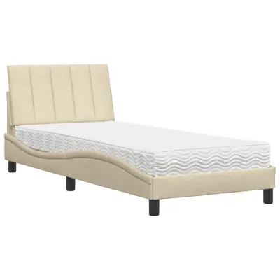 vidaXL Postelja z vzmetnico krem 80x200 cm blago