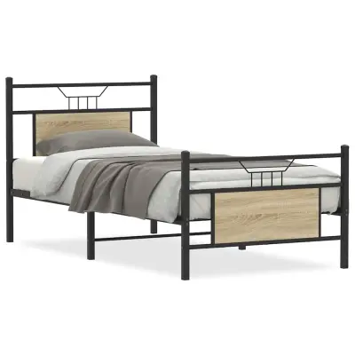 vidaXL Posteljni okvir brez vzmetnice hrast 75x190 cm inženirski les