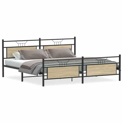 vidaXL Kovinski posteljni okvir brez vzmetnice sonoma hrast 193x203 cm