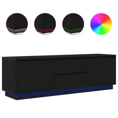 vidaXL TV omarica z LED lučmi črna hrast 160,5x41x50 cm