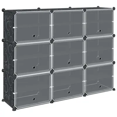 vidaXL Organizator za shranjevanje kock z 9 kockami in vrati Black PP