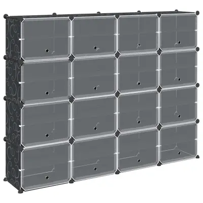 vidaXL Organizator za shranjevanje kock s 16 kockami in vrati Black PP