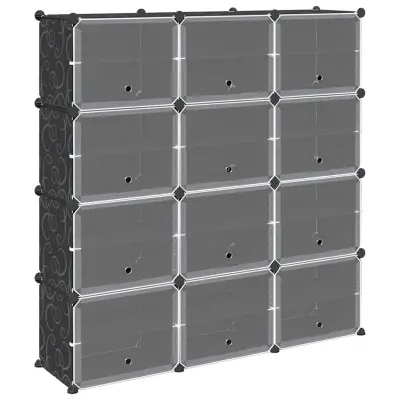 vidaXL Organizator za shranjevanje kock z 12 kockami in vrati Black PP