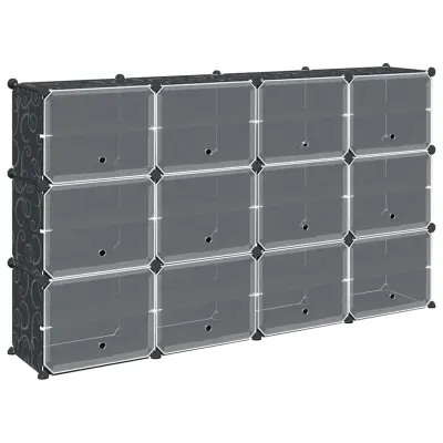 vidaXL Organizator za shranjevanje kock z 12 kockami in vrati Black PP