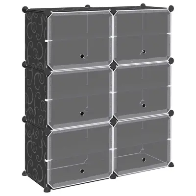 vidaXL Organizator za shranjevanje kock s 6 kockami in vrati Black PP