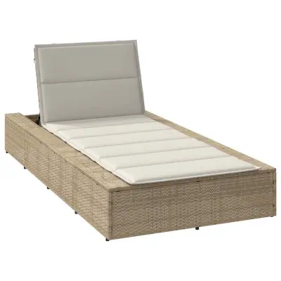 vidaXL Ležalnik s plavajočo blazino Beige poli ratan