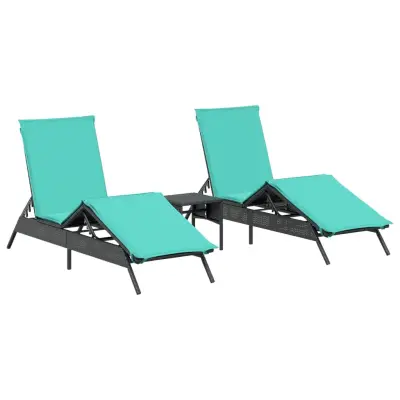 vidaXL ležalniki 2 kosa z mizo Black Poly Rattan (samo za ZDA)