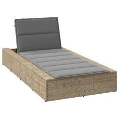 vidaXL Ležalnik s plavajočo blazino Beige poli ratan