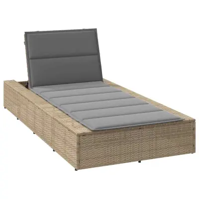 vidaXL Ležalnik s plavajočo blazino Beige poli ratan