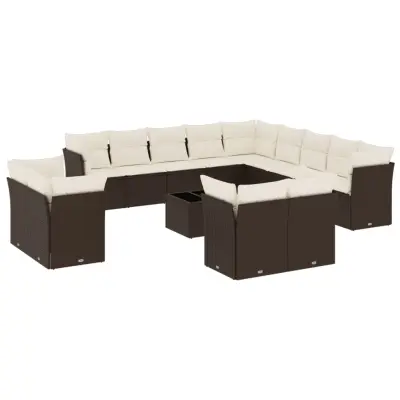vidaXL 14 kosov Garden Sofa Set z blazinami Brown Poly Rattan