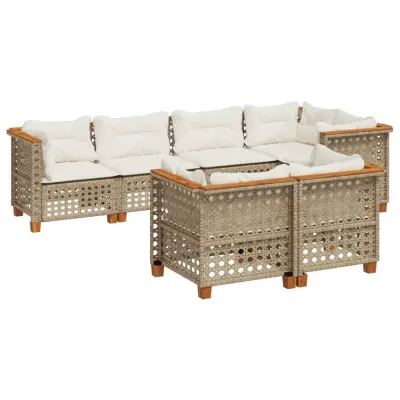 vidaXL Vrtna sedežna garnitura 7-delna z blazinami bež poli ratan