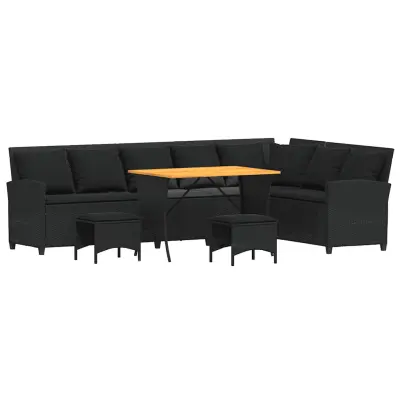 vidaXL Vrtna sedežna garnitura 4-delna z blazinami L črn poli ratan