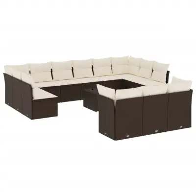 vidaXL 14 kosov Garden Sofa Set z blazinami Brown Poly Rattan