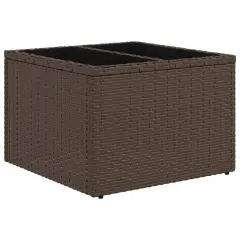 vidaXL Vrtna miza s stekleno mizno ploščo rjava 55x55x37 cm poli ratan