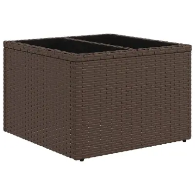vidaXL Vrtna miza s stekleno mizno ploščo rjava 55x55x37 cm poli ratan