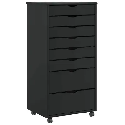 vidaXL Rolling Cabinet s predali MOSS Black Masivni les borovega lesa