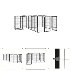 The Living Store Pasja ograda z 18 paneli črna 50x100 cm prašno barvano jeklo - Pasja Ograda