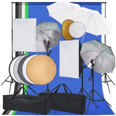 The Living Store Foto studijski komplet s softboxi, dežniki, ozadjem, odbojnikom - Studijski Komplet