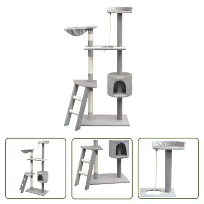 The Living Store Mačje drevo s praskalniki iz sisala 150 cm sive barve - Mačje Drevo