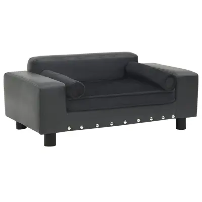 The Living Store Pasji kavč temno siv 81x43x31 cm iz pliša in umetnega usnja - Pasji Kavč