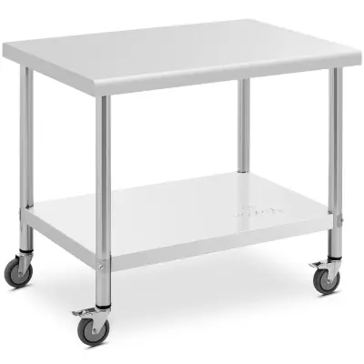 Kovinska gostinska miza na kolesih s polico, JEKLO, 70 x 100 cm