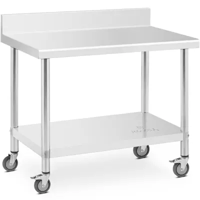 Miza, stenska delovna plošča z robom, na kolesih, 1 polica, 100 x 60 cm, do 155 kg