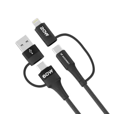 4v1 univerzalni kabel 2x USB-C 1x USB-A 1x Lightning 60W 1m črn