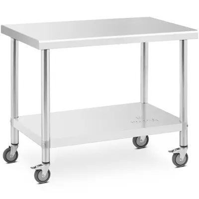 Osrednja jeklena delovna miza na kolesih s polico 100 x 60 cm