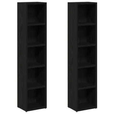 vidaXL Omarica za CD-je 2 kosa črna hrast 21x16x93,5 cm inžen. les